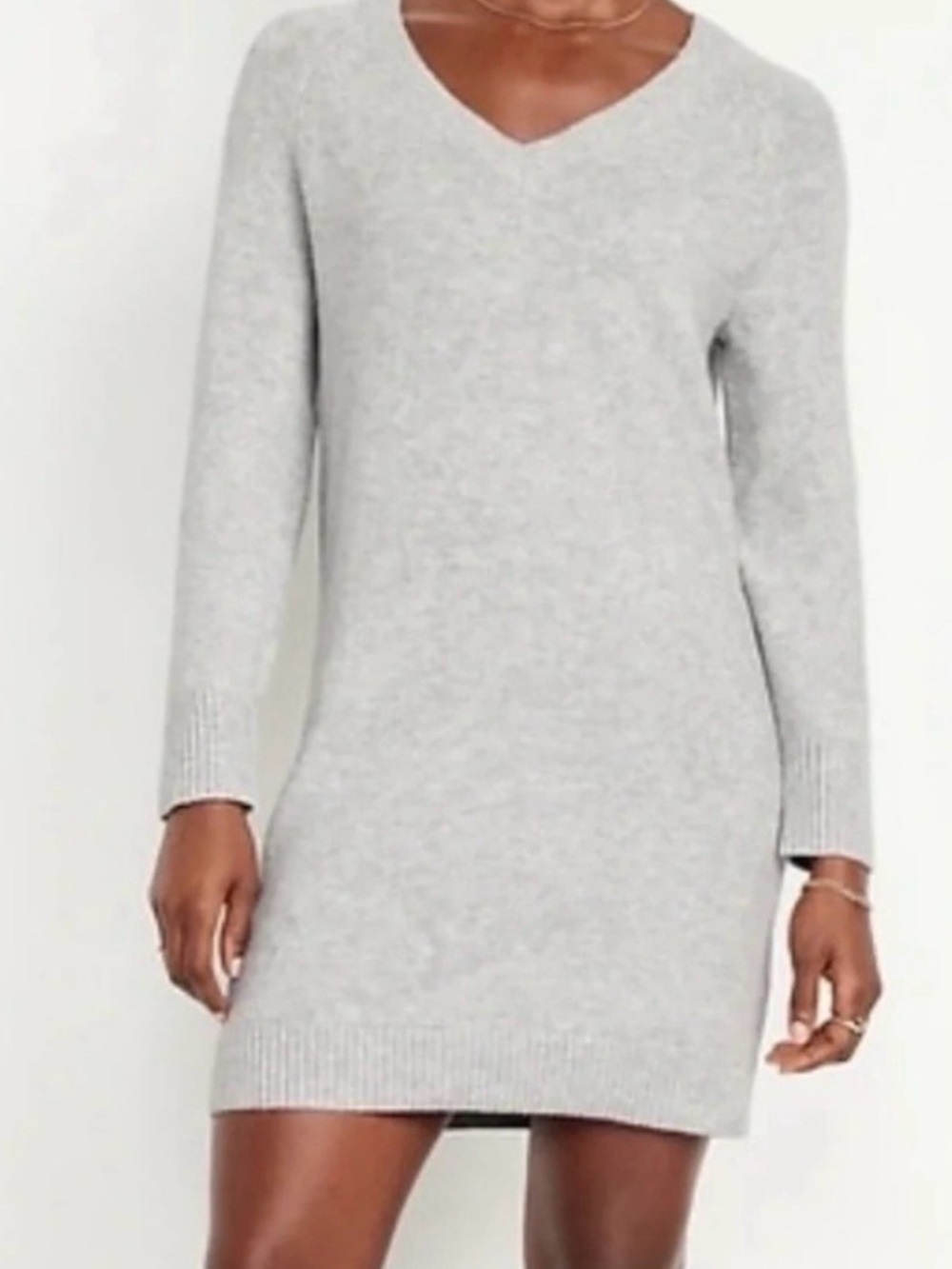 Old Navy Light Gray V-Neck Sweater Dress